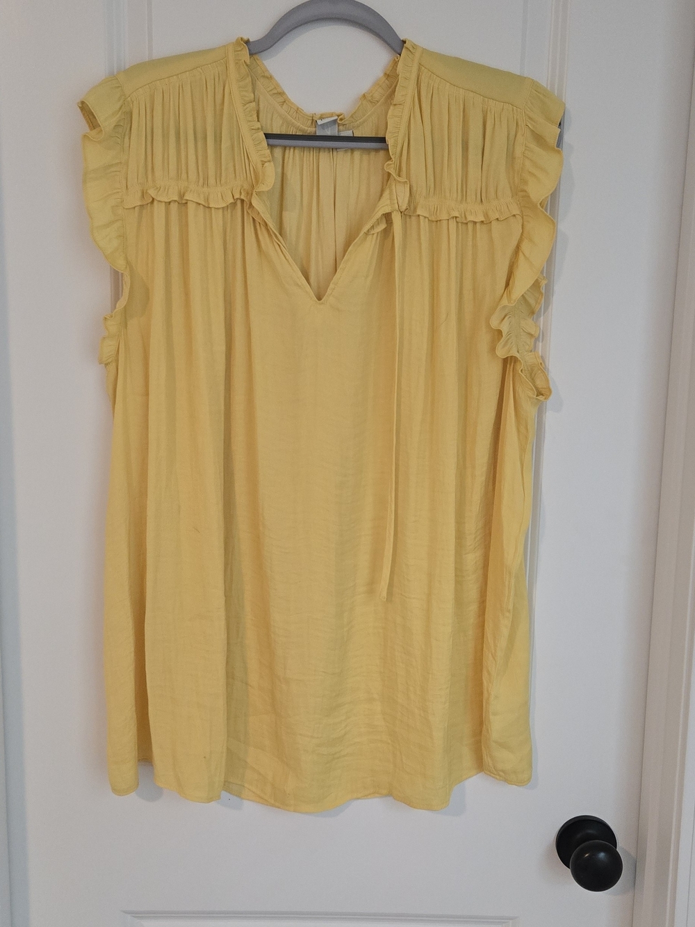 Joie Yellow Sleeveless Ruffle-Trim V-Neck Blouse